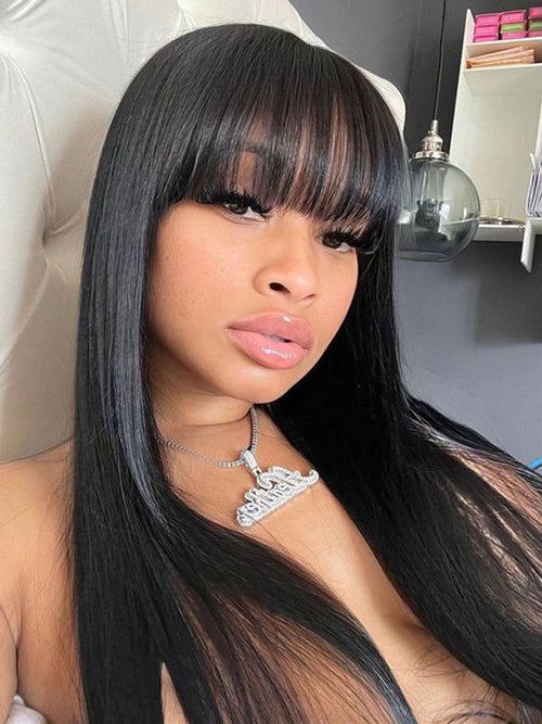 Silky Straight 180% Density Undetactable 13x6 HD Lace Virgin Human Hair Wig With Bangs NCF123