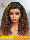 Chinalacewig Type 4C Edges Curly Baby Hairline Undetectable HD Lace Front Wig Ombre Brown Curly With Pre-plucked 4C Natural Hairline NEW004