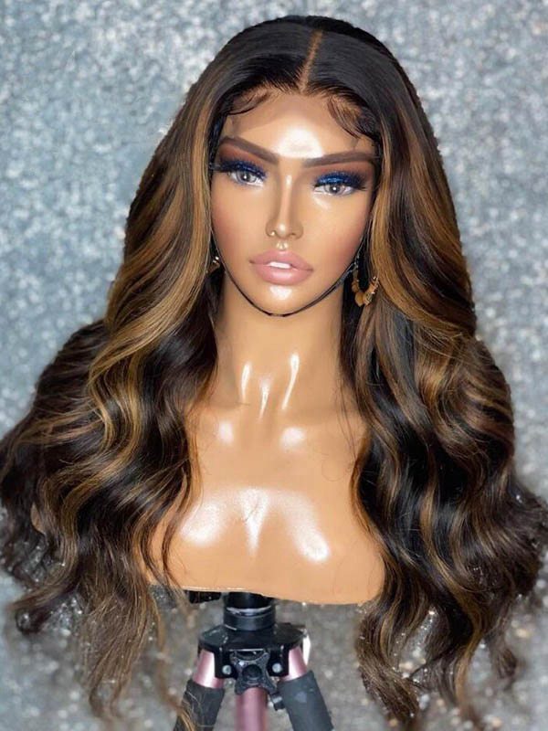 Chinalacewig Undetectable HD Film Lace Body Wave 150% Highlight Ombre Color 13x6 Lace Front Wig CF435