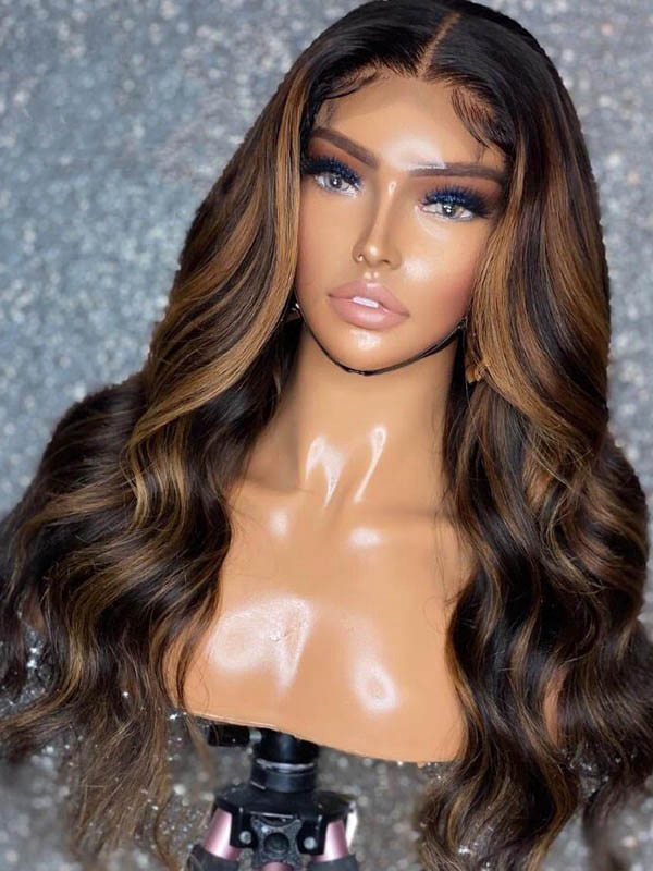Chinalacewig Undetectable HD Film Lace Body Wave 150% Highlight Ombre Color 13x6 Lace Front Wig CF435