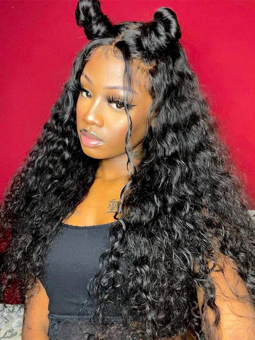 Virgin Human Brazilian Hair Black Color Curly 360 HD Lace Wigs With Pre Plucked  NCF111