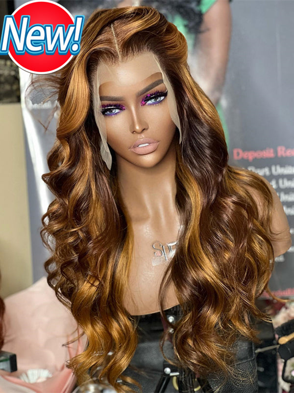Chinalacewig Ombre Brown Color Body Wave 13x6 HD Lace Front Wig With Pre Plucked NY03