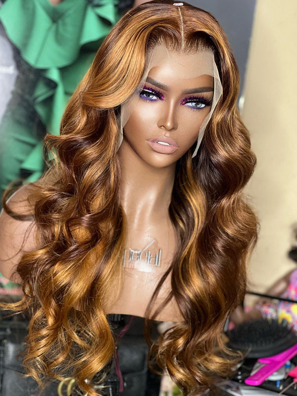 Chinalacewig Ombre Brown Color Body Wave 13x6 HD Lace Front Wig With Pre Plucked NY03
