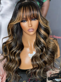 Chinalacewig Highlight Color Body Wave With Bang 5x5 HD Lace Closure Wig NY05