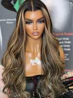 Chinalacewig Highlight Honey Brown Color Body Wave 360 HD Invisible Lace Wigs NY06