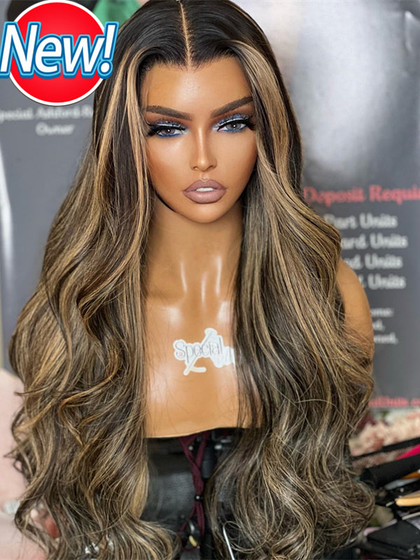 Chinalacewig Highlight Honey Brown Color Body Wave 360 HD Invisible Lace Wigs NY06