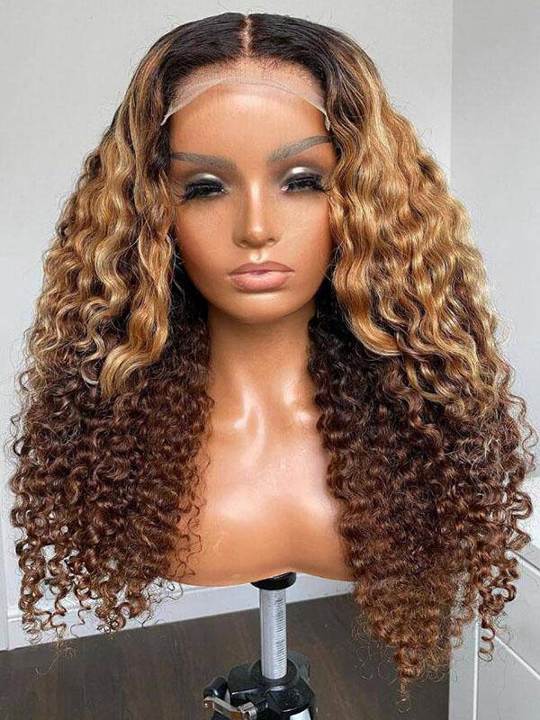 chinalacewig Undetectable HD Lace Ombre Color Deep Curly Lace Front Human Hair Wigs CF472