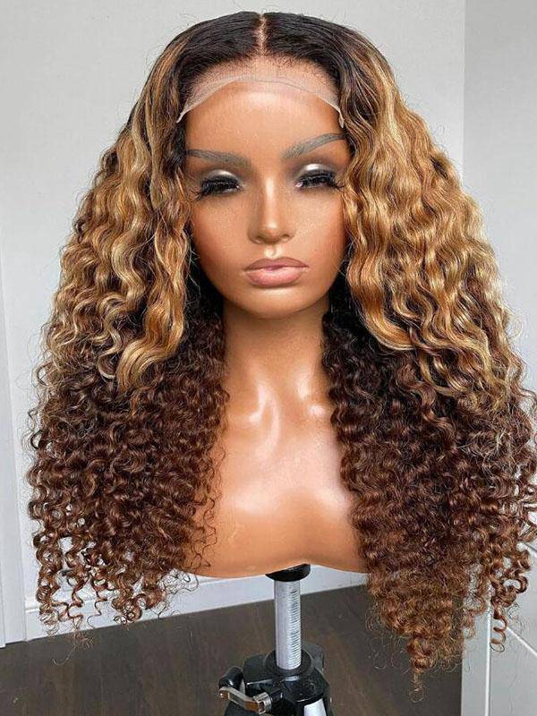 chinalacewig Undetectable HD Lace Ombre Color Deep Curly Lace Front Human Hair Wigs CF472