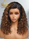 Chinalacewig Type 4C Edges Curly Baby Hairline Undetectable HD Lace Front Wig Ombre Brown Curly With Pre-plucked 4C Natural Hairline NEW004